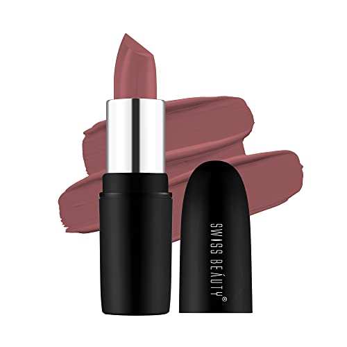 Swiss Beauty Pure Matte Lipstick | Long Lasting, Hydrating & Lightweight Lipstick | Bare, 3.8gm| 