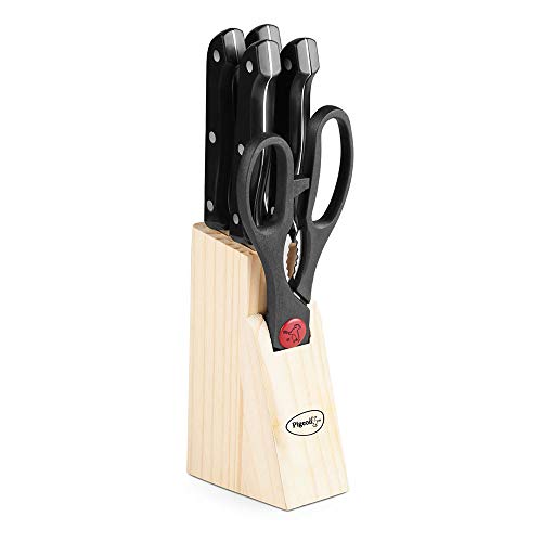 Angular Holder Pigeon by Stovekraft Shears Kitchen Knifes 6 Piece Set with Wooden Block (Stainless