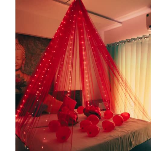 Hemito 6 Pc Tent Romantic Decoration Set Backdrop Curtain LED Light Self Adessive Hook with Ribbon|