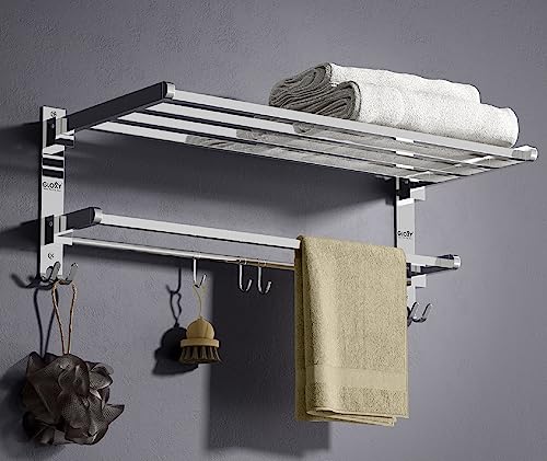 GLOXY Stainless Steel Folding 24 Inches Large Towel Rack for Bathroom/Towel Holder/Towel Stand for