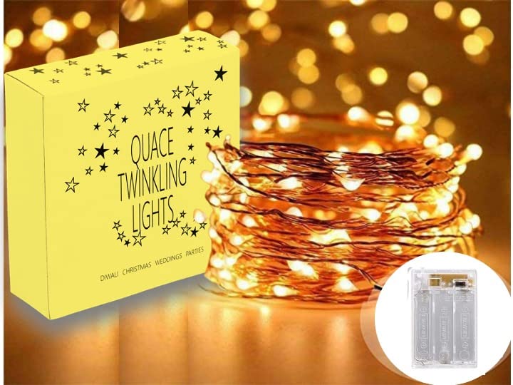 Quace Copper String Led Light 10M 100 LED Battery Powered Wire Decorative Fairy Lights - Warm White