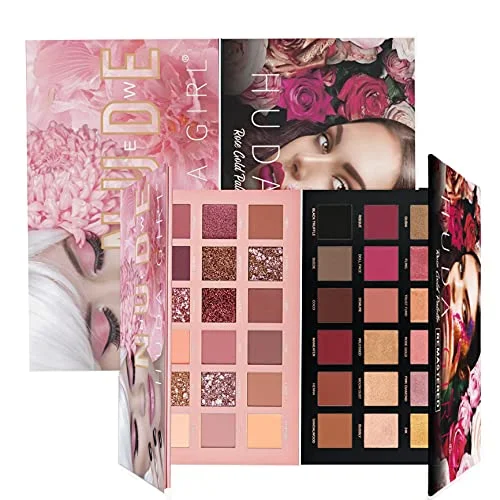 HUDA GIRL Beauty Rose Gold Remastered + Nude Edition Eyeshadow Palette Combo Kit - 36 Matte and