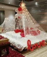 Hemito 27 Pc Tent Romantic Decoration Set – Red and White Balloons Foil Heart LED Light and Back