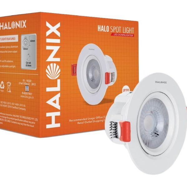 Halonix 6W 6500K White Adjustable Halo led Spot Light | Compact Design with 120° Beam Angle |