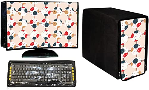 Cresset Full Set 3 in 1 Dustproof Printed Computer Cover Combo for 19 Inch Desktop PC Monitor, CPU