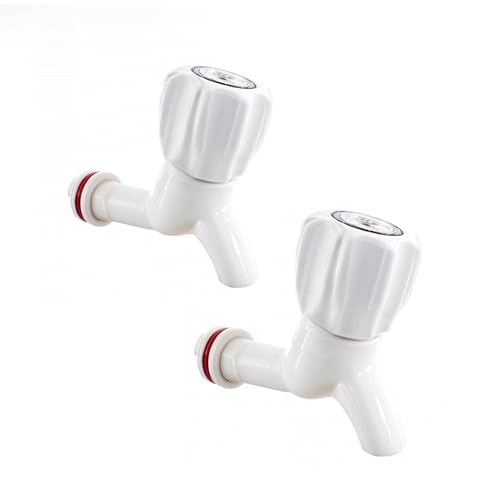 SELLZY White PVC Plastic Bib Cock/Water Taps for Kitchen Bathroom Wash Basins - Set of 2 (1/2", 15