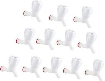 Jogi White PVC Plastic Bib Cock/Water Taps for Kitchen Bathroom Wash Basins - Set of 12 (1/2", 15