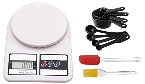 ikis Combo Pack - Electronic Digital Kitchen Weighing Scale 10Kg, 8 Piece Measuring Cup & Spoon Set,