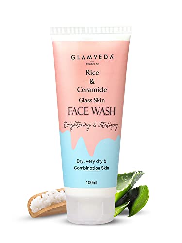 Glamveda Rice & Ceramide Korean Glass Skin Face Wash | For Dry, Sensitive & Combination skin types |