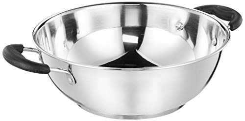 Amazon Brand - Solimo Stainless Steel Induction Bottom Kadhai (25cm), Silver