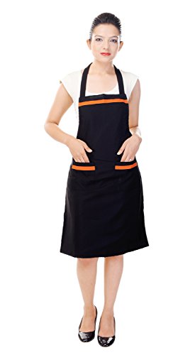 Switchon Polyester Black Unisex Cooking Kitchen Waterproof Apron, Black & Orange,(30lx23w Inch) tie