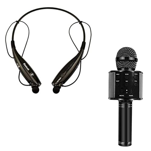 Mabron Combo Pack of 2 Items - Metal Wireless WS-858 Bluetooth Microphone, Hbs-730 Neckband
