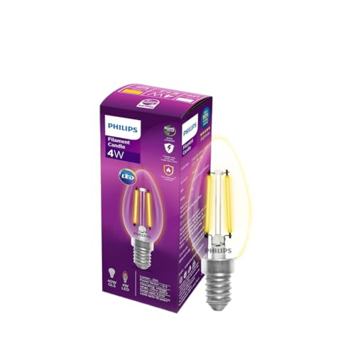 PHILIPS 4-watt Filament Candle LED Bulb | Clear Candle Bulb for Home & Decoration | Bulb Base: E14,