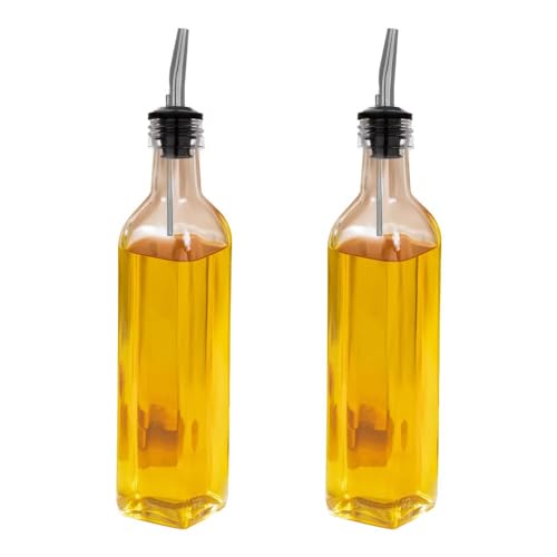 SAND DUNE Set of 2, 500 ml Each Glass Oil Dispenser Bottle for Kitchen | Stainless Steel Leak-Proof