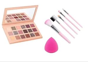 New Women's Nudes Eyeshadow Palette Natural Shimmery Matte Finish with 5 Pink Makeup Brushes Set and