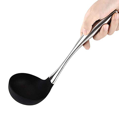 Baskety Silicone & Stainless Steel Black 4 Ounce Soup Ladle Handle & Flexedge Silicone by Cooler