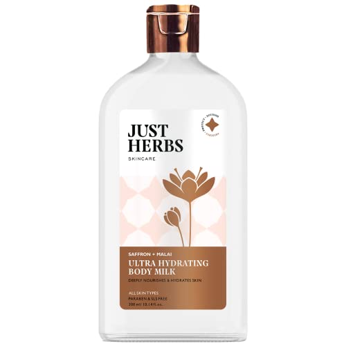 Just Herbs Saffron + Malai Nourishing Body Milk Lotion For Men & Women Suitable All Skin Types Ultra