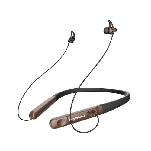 Amazon Basics in-Ear Wireless Neckband with Mic, Up to 18 Hours Play Time, Bluetooth 5.1, Voice