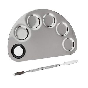 I-BLINK Professional Stainless Steel Cosmetic 5 Dip Makeup Mixing Plate with Spatula Tool for Women