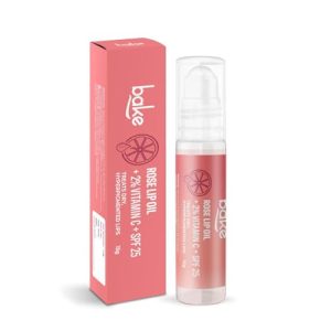 BAKE 2% Vitamin C Rose Tinted Lip Oil Balm with SPF 25 | Treats Dry, Pigmented Lips | Smooth, Supple