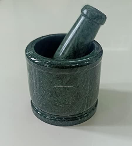 Jaipur Art Green marble mortar and pestle set stone grinder/khara/khalbatta/imam Dasta/ohkli