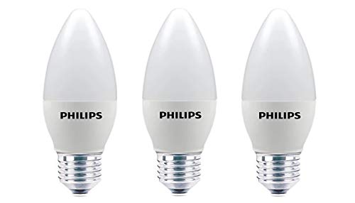 Philips E27 Candle Frosted 400-Lumen Decorative Wall Lights (4W, Pack of 3, Warm White)