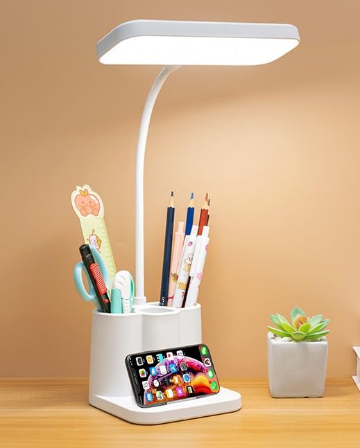 CPENSUS 3 Color Table Lamp for Study with Phone Holder Flexible Arm Touch Light with Stepless