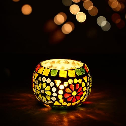 eCraftIndia Mosaic Glass Decorative Tea Light Holder/Diya
