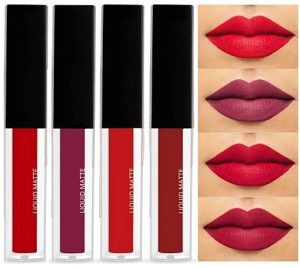VYBZ BEAUTY Mini Lipsticks Combo Pack of 8 Liquid Matte Lipstick Set, Red and Nude Edition (Red mini