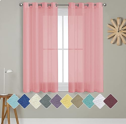 Cloth Fusion 5 Feet Cotton Feel Solid Grommet Semi Transparent Sheer Window Curtains - Light Pink,
