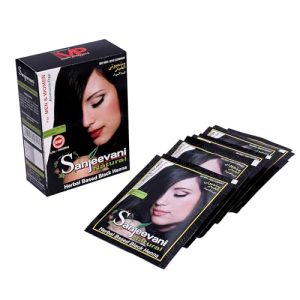 Sanjeevani Natural Black Hair Colour Pack of 4 | No Ammonia Henna based Hair Color Semi Permanent