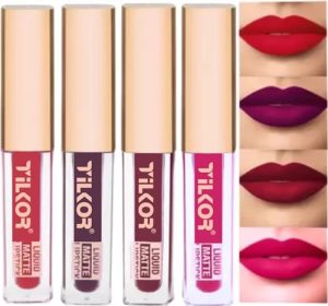TILKOR Beauty Set of 4 Liquid Matte Mini Lipsticks, Red Edition - Long Lasting & Waterproof Lipstick
