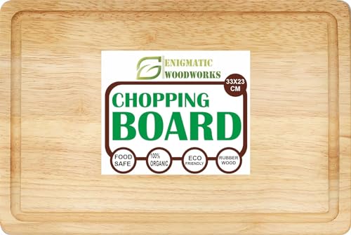 Enigmatic Woodworks Natural Rubber Wood Chopping Cutting Board for Kitchen Vegetables, Fruits &