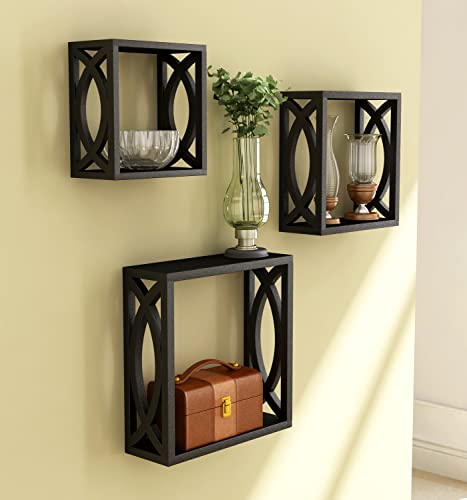 Home Sparkle MDF Wooden Wall Shelves 3 Set Decorative Wall Mounted Cube Shelves Rack Ideal for