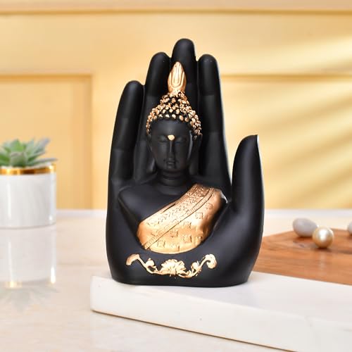 CraftVatika Golden Handcrafted Palm Buddha Idol for Home,Office and Gifts - Palm Buddha Hand Statues