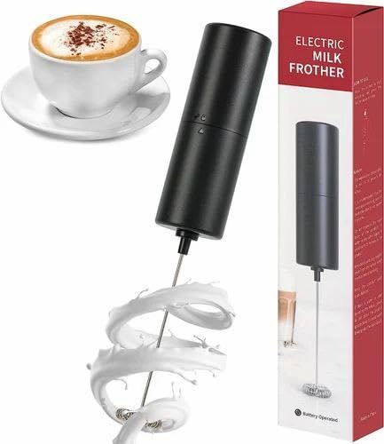 Bonsenkitchen Handheld Black Milk Frother, Stainless Steel Drink Mixer for Lattes, Cappuccinos and