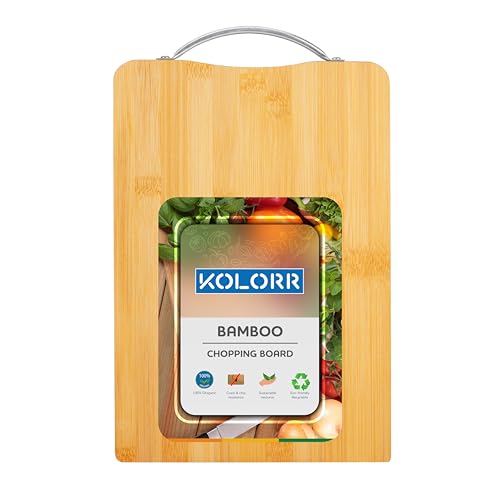 KOLORR Chopping Board for Kitchen/Bamboo Wooden Cutting Board with Metal Handle for Vegetable Fruit