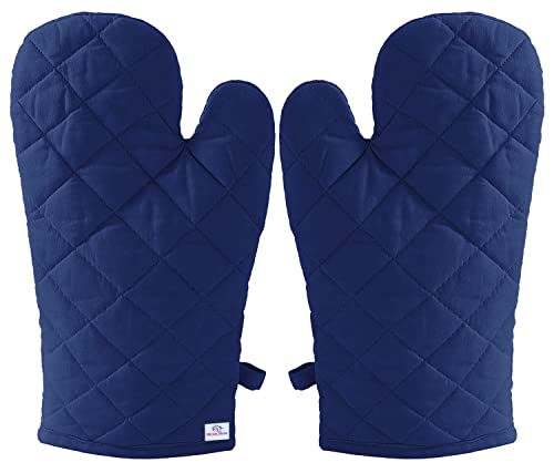 Heart Home Heat Resistant Cotton Kitchen Oven Mitt Microwave Gloves, Set of 2 (Blue)-HS43HEARTH26080