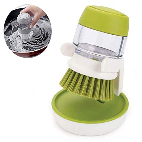 QONETIC Plastic Cleaning Brush with Liquid soap Dispenser with Stand for Kitchen Sink washbasin,