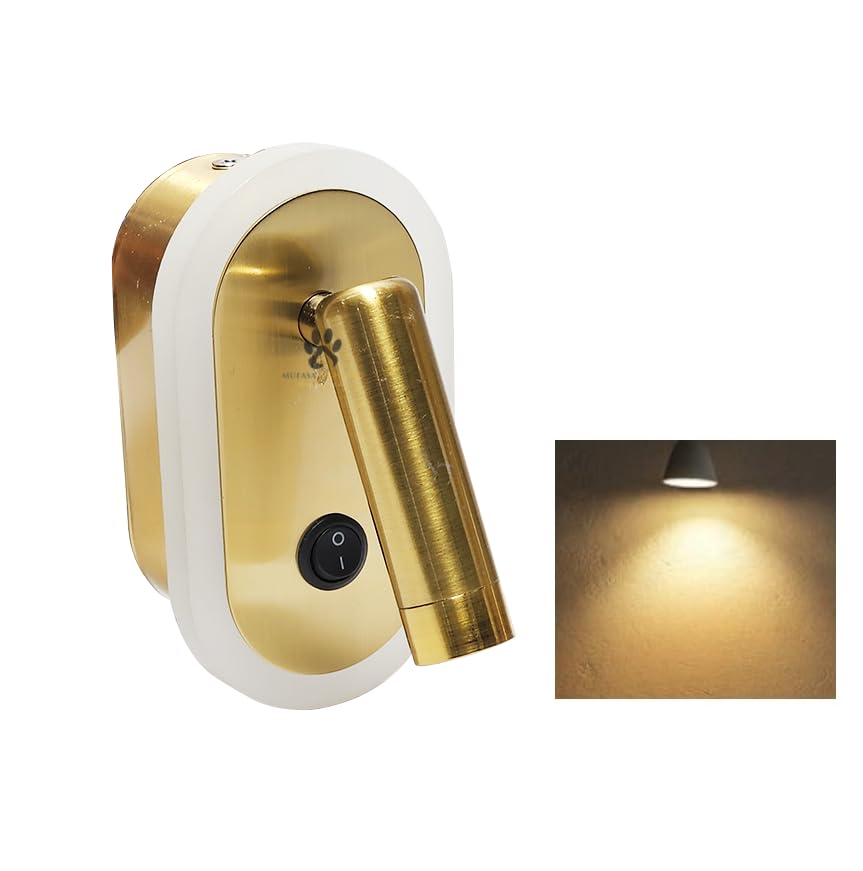 Mufasa 5 Watts Golden Finish Acrylic Back Beside Light Bedroom Wall Light Mounted LED Spotlight