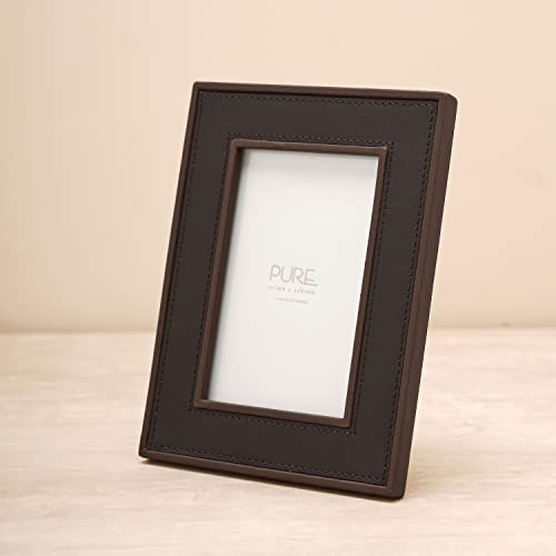 Pure Home + Living Dark Brown Faux Leather Photo Frame, Tabletop Photo Frame, Home Décor For Office