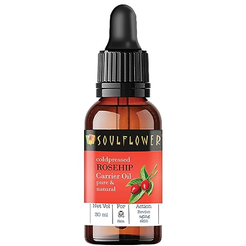 Soulflower Rosehip Oil for Face Wrinkles, Fine Lines, Under Eye, Curly Hair for Men and Women | 100%