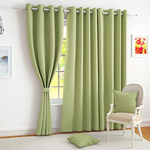 Story@Home Blackout Curtains 7 Feet Long Set of 1 Room Darkening Door Curtain Plain, Light Green