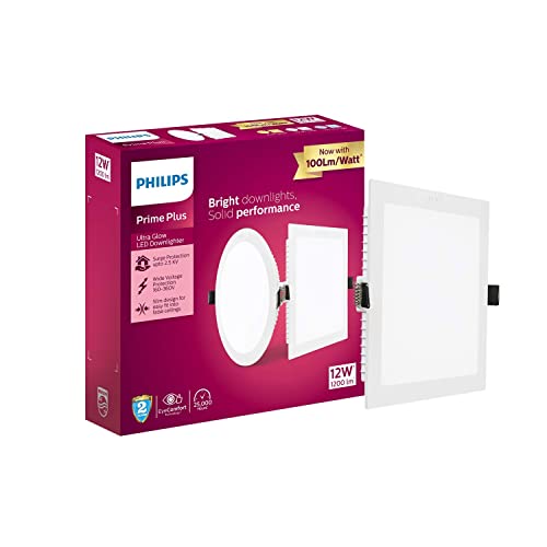 PHILIPS 12W Square AP Plus UltraGlow LED DL Recessed LED Panel Ceiling Light (Pack of 1, Natural
