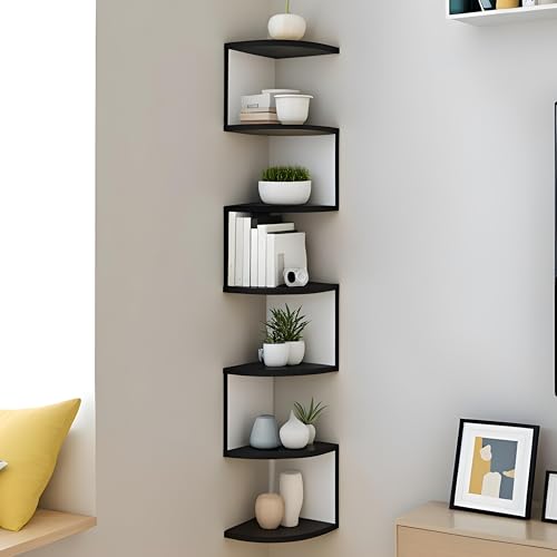 Dime Store 7 Tier Wooden Zig Zag Wall Corner Hanging Shelves for Living Room Stylish | Home Decor