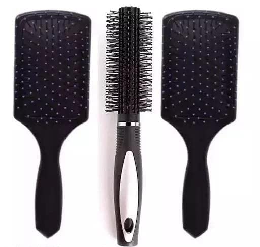 AIR BEAUTY Round Rolling Curling Roller Comb Hair Brush Blue color & 2 Pleev Paddle Flat Hair Brush