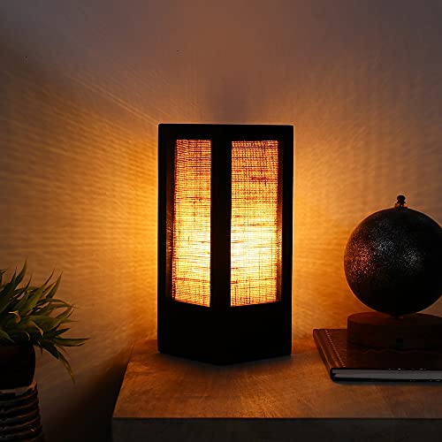 make in modern Wooden & Natural Jute Rectangle CFL Table Lamp Without Bulb (Black & Brown, 40 Watt,