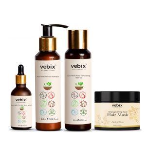 Vebix Professional HairCare Regimen -Ayurvedic 4 Product Kit -For All Hair - Lotus AntiHairfall