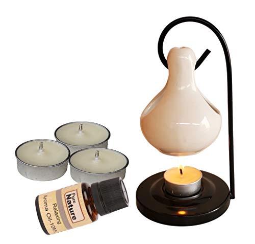 Pure Source India Porcelain Relaxing Fragrance Aroma Set with 10 ml Aroma Oil and 4 Tea Light