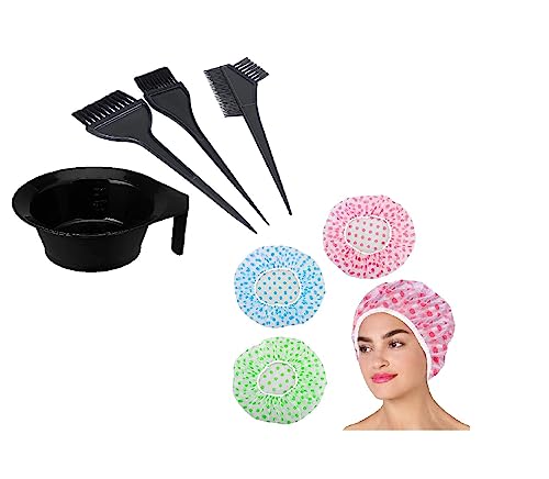 AVNISH Hair Dye Brush, Mixing Bowl With 3 Shower Cap | Hair Dye Coloring Kit Tint Bowl Bleaching